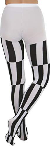 Image of ToBeInStyle Women's Harlequin Checkered Diamond Optical Illusion Opaque Tights Pantyhose - Black & White