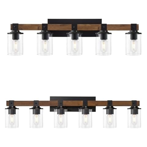 DUJAHMLAND Bathroom Light Fixtures, 5-Light and 6-Light Farmhouse Wood Bathroom Vanity Light Over Mirror Cover