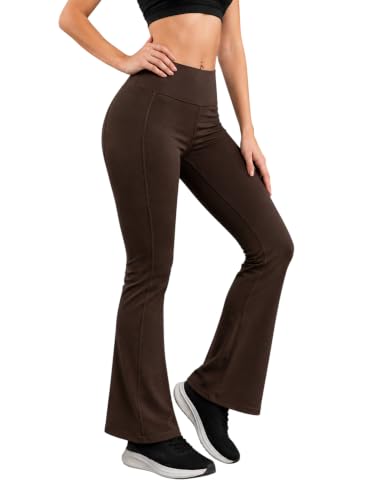 Image of CHKOKKO Gym Pants for Women Workout High Waist Flared Yoga Pants for Woman with Side Pocket Quick Dry Body Fit Stretchable Sports Leggings Trousers Activewear Lower