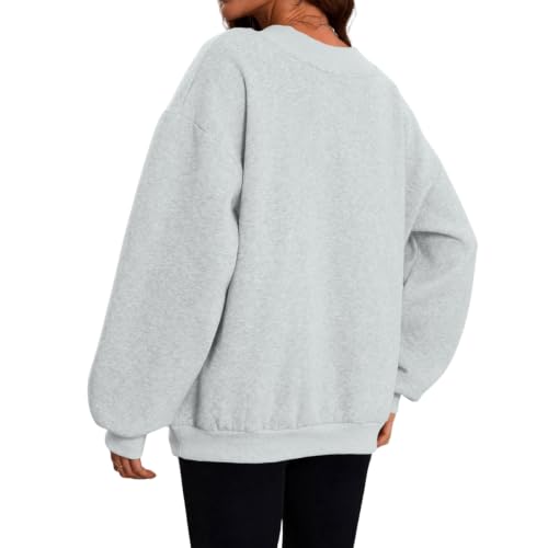 FULILYEO Womens V Neck Oversized Sweatshirts Long Sleeve Pullover Fleece - image 5