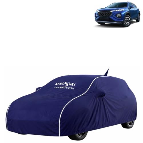 Image of KINGSWAY Super Waterproof Car Cover Only with Maruti Suzuki Fronx (Year 2023 Onwards - All Model) | Mirror and Antenna Pockets | All Weather Car Body Cover with Silver Piping | Blue