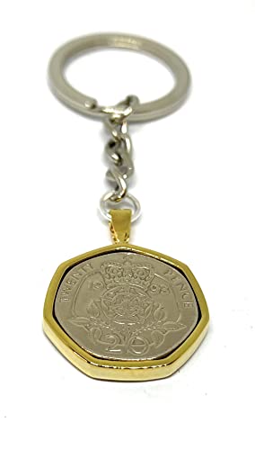 Porte-clés 1993 anniversaire 20 pence plaqué or taille M GLD