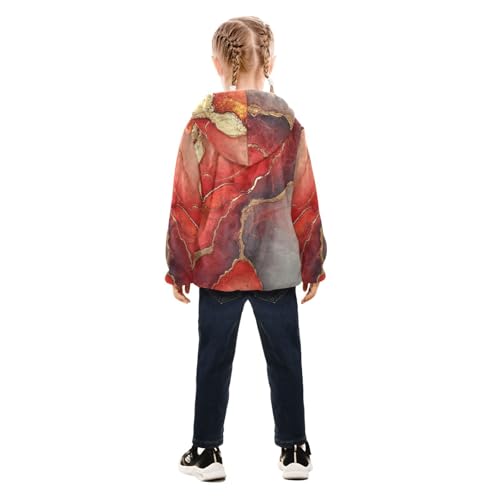 GuoChe Marble Red Neutral Girls Sherpa Jacket With Hood4