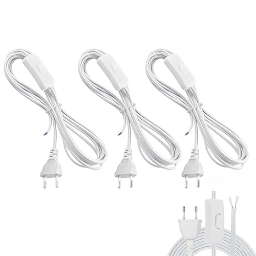 joonnair 3x1,8m Enchufe Europeo 230v 150w Cable Con Interruptor Y Enchufe Cable De AlimentacióN Con Interruptor Y Enchufe Plano Cable Desnudo De Dos Agujas Cable Para Lampara Para LáMpara Y Diy Blanco