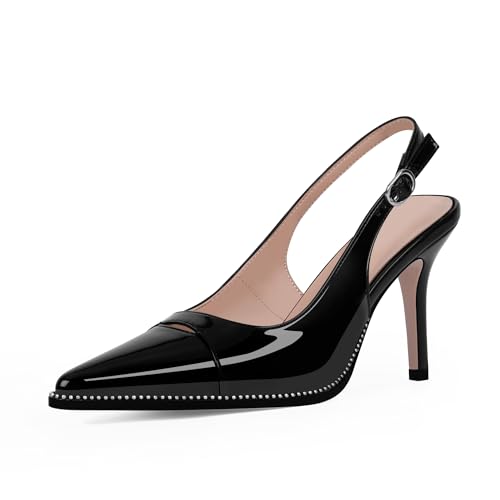 Women's Slingback Stiletto High Heels Pointed Toe Patent Leather Dress Pumps