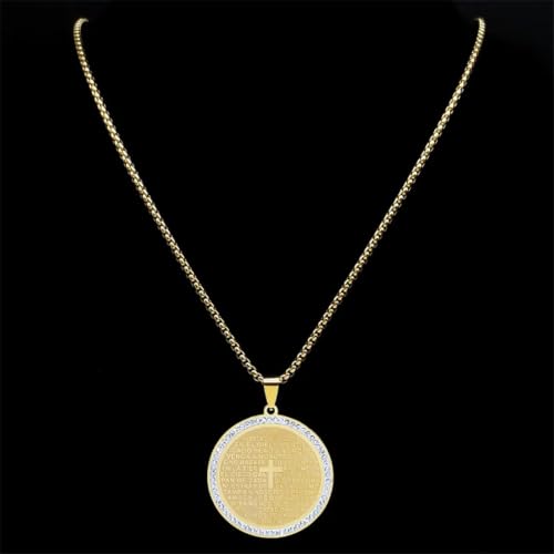 Collier homme gravé de la prière Notre Père avec croix géométrique