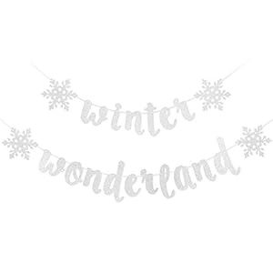 Snowflake Winter Wonderland Banner – Silver Glittery Winter Wonderland Snowflake Decorations, Winter Wonderland Snow Frozen Christmas Themed Birthday Party Decorations Supplies