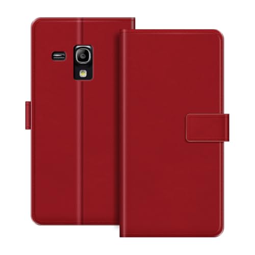 ESACMOT Funda de Cartera de Cuero Compatible con Samsung Galaxy S3 Mini i8190 Funda Tipo Libro con Tarjetero y Soporte, Cierre Magnético, Estilo Folio Resistente a (Rojo)
