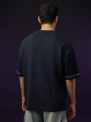 Image of The Souled Store Marvel Indie: Logo Men and Boys Short Sleeves Round Neck Embroidered Drop Shoulder Baggy Casual Streetwear Superheroes Inspired Cotton Super Oversized T-Shirt