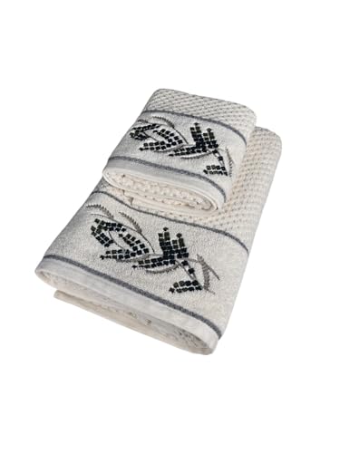 Image of SENSES By Riba Cotton Towel Set 550 GSM - Design 6, 2 Pcs| 1 Bath + 1 Hand Towels Combo | Super Soft, Absorbent, Lightweight, Antimicrobial, Low Linting