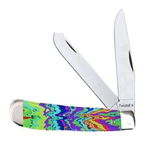 Twisted X Knife, 3 1-4 Stainless Steel Double Blade, Tie Dyed Handle