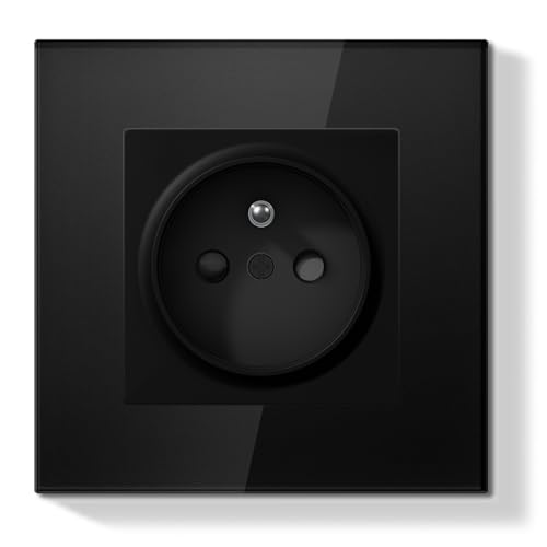 BSEEDLIFE - BSEEDLIFE Prise Murale,Normes Françaises Prise Electrique Encastrable,Facile à Installer,Panneau en Verre Cristal,1 Gang 86 * 86mm,Noir