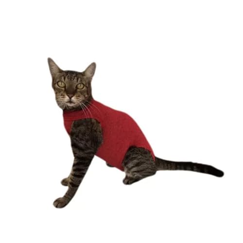 Roupa Protetora Pós Cirúrgica Para Castração de Gato Com Proteção Solar UV 50+ / Cor Vermelho Cinza