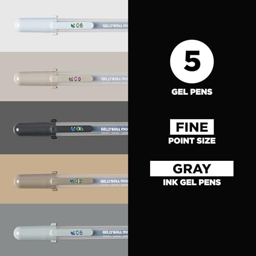 Sakura Gelly Roll Moonlight 5 Pack, 06 Fine point, Opaque Gray Gel Pens, Creamy Smooth Ink, Writes on Dark Paper