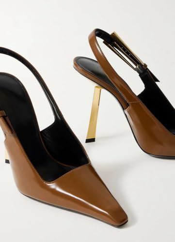 Women's Slingback Pumps Patent Leather Pumps Pointed Toe Chunky High Heels Elegant Dress Shoes Pumps for Women Wedding Party Pump Shoes3