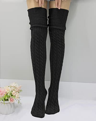 Women's Knit Thigh High Socks Extra Long Fall Winter Leg Warmers Over Knee High Boot Socks2