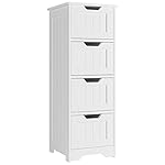 FOTOSOK Bathroom Storage Cabinet, Bathroom Cabinet with 4 Drawers, 11.8” x 11.8” x 32.5” Freestanding Entryway Cupboard Storage Organizer Unit Home Furniture Decor, White