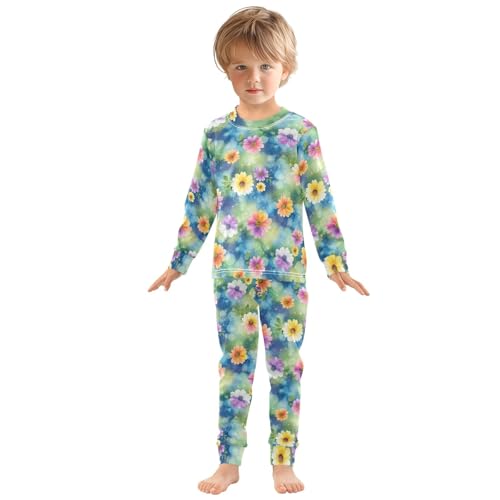 ODAWA Fall Pajamas Watercolor Flowers Footless Tee and Pant 2-piece Pj Set 18M3