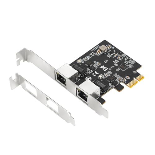 PCIe X1 to 2.5G Tarjeta de Red RTL8125B Adaptador Ethernet Gigabit para Desktop y Servidor, PCI-E x1 LAN Card 2500Mbps con Indicadores LED Dobles, Soporte Full & Low Profile (Doble RJ45) miniatura 1