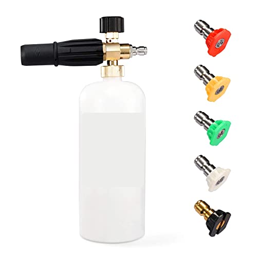 HOUSE DAY Foam Cannon Gun Pressure Car Washer Gun Snow Foam Lance 1/4' Quick Connector Foam Blaster Cars Wash Sprayer 5 Pressure Washer Nozzle for Car Home Cleaning Kit