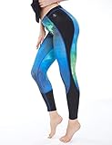 icyzone Women's Printed Active Workout Capri Leggings Fitted Stretch Tights (M, AURORA)