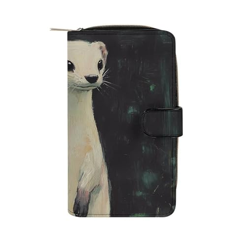 White Weasel Stoat Long Wallet for Women Men Purses Coin Pouch Credit Card Holder Organizer