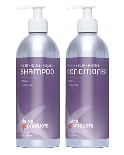 Plaine Products Eco-Friendly Shampoo and Conditioner - Citrus Lavender - Sulfate Free, 16oz (Refillable Bottles with Pumps)