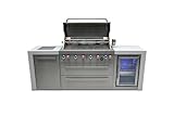 Mont Alpi MAi805- DFC 6 Burner 44-inch Stainless Steel Deluxe Modular Outdoor Kitchen Island BBQ Grill with Fridge Cabinet + Side Burner + Granite Countertops & Sides + Rotisserie and Grill Cover