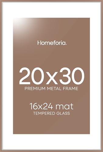 Image of Homeforia 20x30 Poster Frame Mocha, High End Metal 20 x 30 Picture Frames with Mat 16 by 24 inch Photo, 30x20 Large Frame for Wall, 20x30 Thin Frame Matted to 16x24, Tempered Glass, Wall Kit, Set of 1