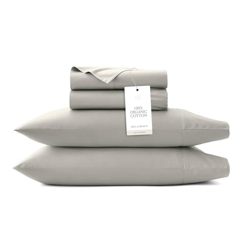 BOLL & BRANCH Percale Hemmed Sheet Set - Cooling Breathable Bed Sheets for Hot Sleepers - King, Pewter - Luxury 100% Organic Cotton - 1 Flat, 1 Fitted, 2 Pillowcases