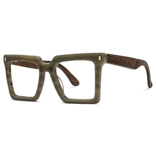 Image of Zeelool Vintage Square Wood Arm Eyeglasses Frame for Men with Non-prescription Clear Lens ZJGX320783-02 Grey