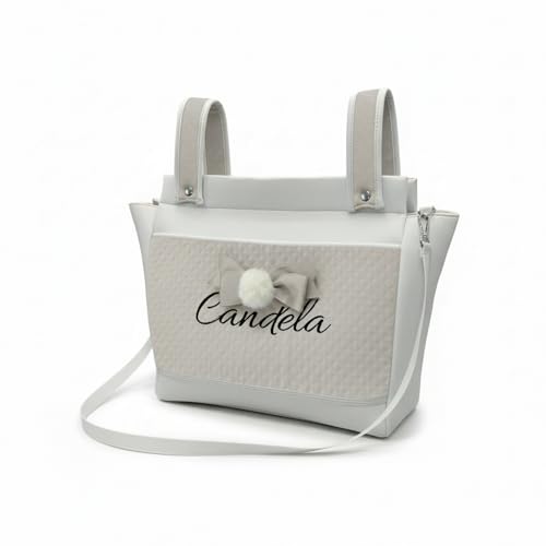MiwMiw Baby Bolso Talega para Carrito de Bebé Personalizada con Nombre, Bolso Maternal Infantil (Gris)