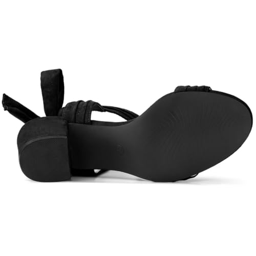Allegra K Allegra K Women's Open Toe Ankle Tie Back Black Block Heels Sandals - 8 M US