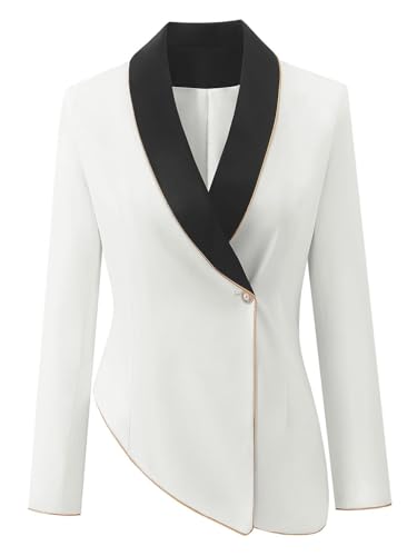 Women Contrast Lapel Asymmetrical Blazer Long Sleeve Elegant Office Jacket for Spring Summer3