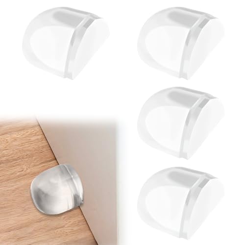 4 Pcs Floor Door Stopper Clear Self-Adhesive Floor Door Buffers Sound Dampening Bumpers Invisible Rubber Doorstops Protect Door Wall From Damage for Wood Tiles Carpets Surface Home Office, Transparent
