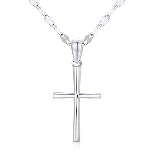 SISGEM 14k White Gold Cross Pendant and Lip Chain Necklace for Women, Baptism Jewelry Confirmation Gifts for Her, 18 inch