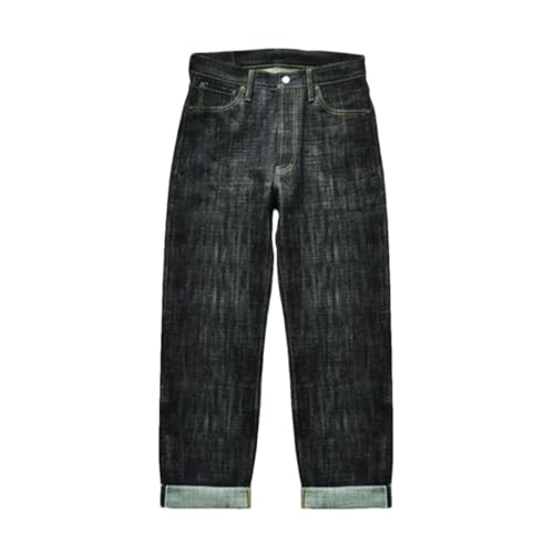 Men’S Vintage Loose Fit Selvedge Raw Denim Full Length Jeans Button Fly Midweight Daily Wear Silver-Plated Buttons