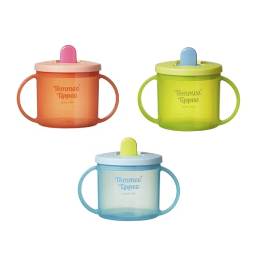 Tommee Tippee First Baby Sippy Cups with Spout and Lid Ages 4 Months+ 6 oz Leak-Proof Durable Spout Easy Grip Handles Bright Multicolor Pack of 3