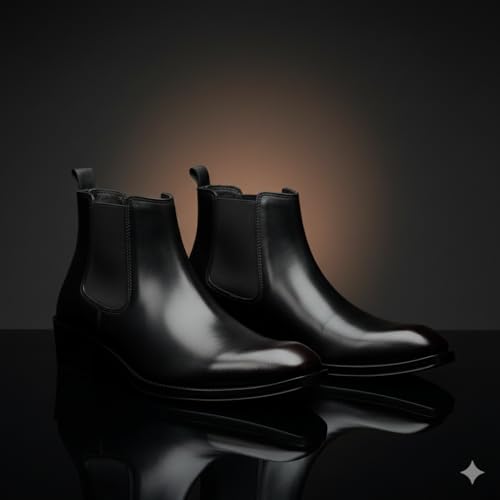 Image of Men's Chelsea Boots | Black Croc Textured Leather | Cuban Heel | Italian Design | TPR Sole | Cushioned Insole
