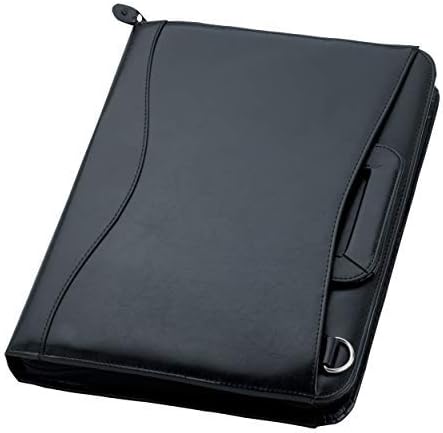 Travigo 3-Ring Shoulder Strap Business Leather Portfolio|Removable Shoulder Strap |Retractable Handles |Solar Calculator |Professional Business Folder Resume Document Organizer|Notepad Included(Black)