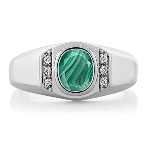 Gem Stone King Oval Ring For Men | Gemstone Birthstone and White Created Sapphire | 925 Sterling Silver | Oval Cut 8X6MM with Round 1.25MM Accents | Sizes 7-132