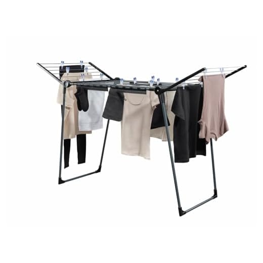 Leifheit Séchoir à linge Pegasus 180 Solid Black, séchoir sur pied Pliable Grande Surface d'étendage, Stable et inoxydable, étendoir linge Noir avec 2 Supports Petit Linge