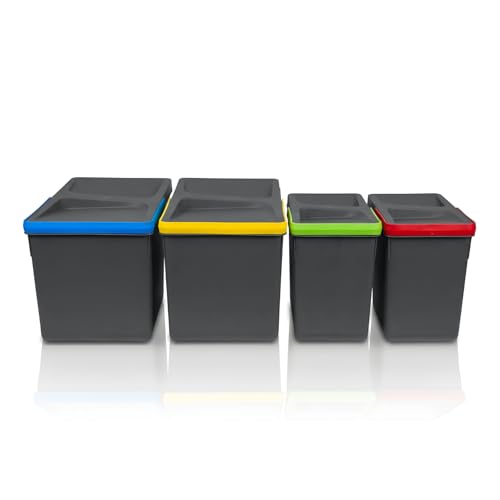 WUITOKI Contenitori raccolta differenziata, 2x12l & 2x5l, pattumiera da cassetto,