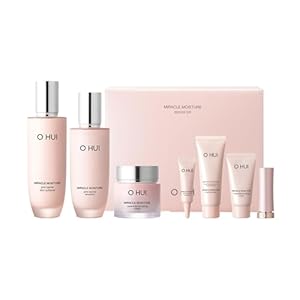 O HUI Miracle Moisture Set | K-Beauty Set, 3 Full Size + 4 Travel Essentials | Helps Strengthen Skin Barrier | Glass Skin | Face cream, Skin Softener Lotion, Face Wash, Emulsion | Ceramide, Peptide
