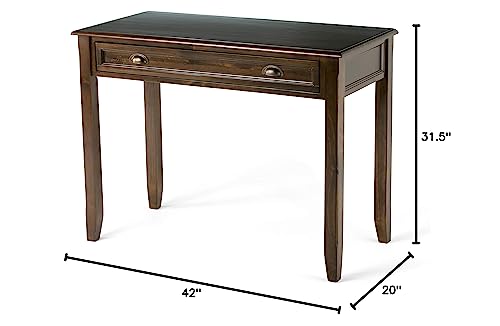 SIMPLIHOME Burlington SOLID WOOD Transitional 42 inch Wide Writing Office Desk in Mahogany Brown for the Office Desk, Writing Table, Workstation and Study Table