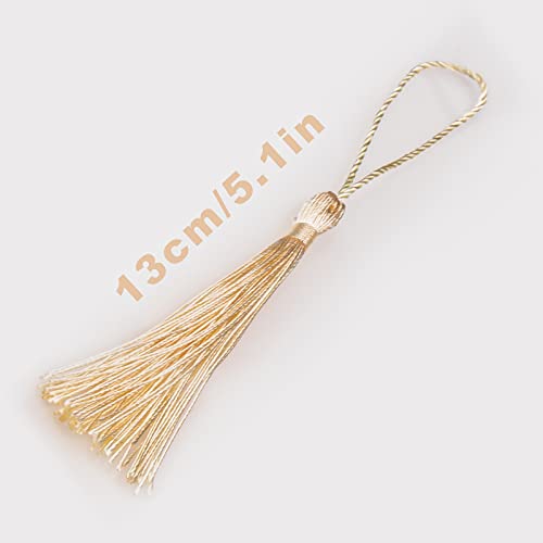 Image of VAPKER 100 Pieces Peach Puff Color 13cm /5-Inch Silky Handmade Soft Tassels Floss Bookmark Tassels with 2-Inch Cord Loop for Jewelry Making, DIY Projects, Bookmarks