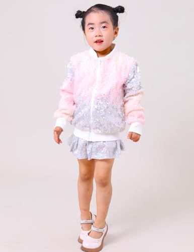 YIYI Sequin Jackets for Girls Kids Boys Glitter Sparkle Bomber Varsity Birthday Party Shiny Outwear Clothes2