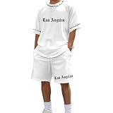 Conjunto genérico para hombre de 2 piezas, camiseta estampada Los Ángeles de corte suelto y pantalones cortos, transpirable, chándal, playa, trajes loungewear verano, conjunto Baggy Y2k Streetwear