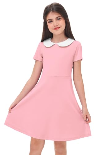 Remimi Girl's Peter Pan Collar Dress Short Sleeve Casual Flare Skater Dresses 5-14 Years2