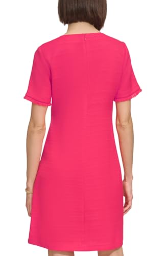 Image of Tommy Hilfiger Women's Pleated Trim Short Sleeve High Neck Shift Mini Dress